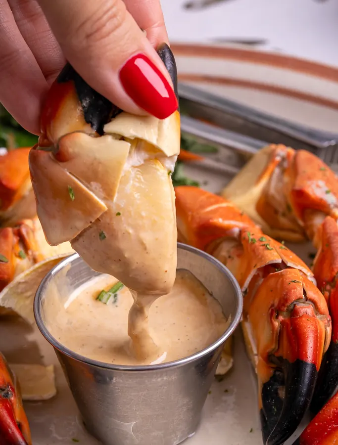 Stone Crab Claws dipped in mustard sauce, Little Bar Goodland Florida